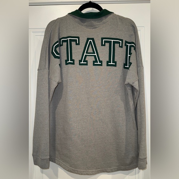 Victoria's Secret PINK Women's Grey/Green Quarter Button Sweatshirt Sz MD - Picture 3 of 8